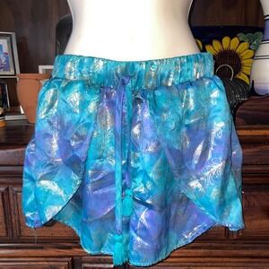 Disney Aladdin blue Peacock Shorts‎ Metallic Drawstring Turquoise Blue XS
